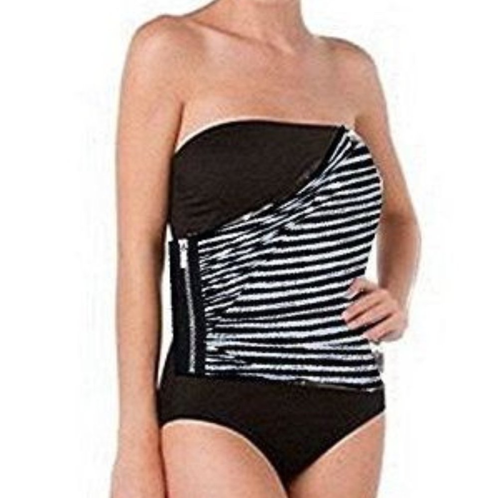 Michael Kors Zipper Band Maillot One Piece Swimsuit Swimming Suit BLACK Sz 4 NEW